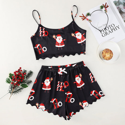 Christmas Thin Pajamas Women's Sleeveless Shorts