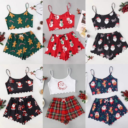 Christmas Thin Pajamas Women's Sleeveless Shorts